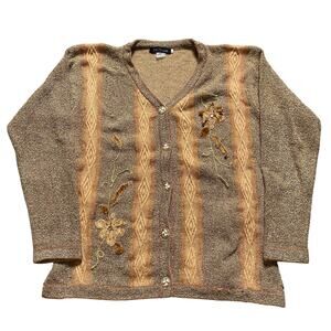 Vintage Fall Flower Autumn Leaves Cardigan Sweater Size XL